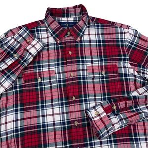 Ralph Lauren Flannel Shirt Men XL Red Plaid Button Up Double Flap Pockets Camp